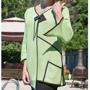 Kristina Nagy Green Sweater Jacket Cardigan Front Detail Lagenlook Size Medium